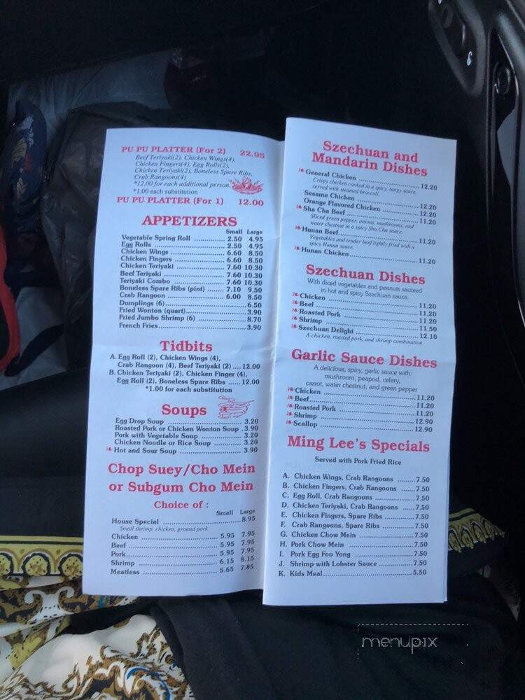 Ming Lee Chinese Restaurantmenu - Waterville, ME